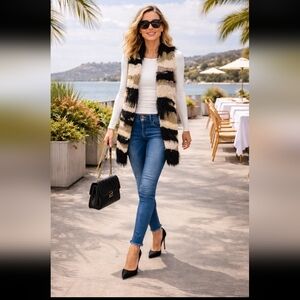 Free People Black and Cream Patterned Knit Vest Oversized.